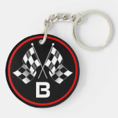 Aangepast label voor zwart-wit gecheckt laderpatro sleutelhanger (Achterkant)