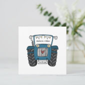 Aangepast land bruiloft blauwe tractor uitnodiging (Staand voorkant)