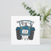 Aangepast land bruiloft blauwe tractor uitnodiging (Staand voorkant)