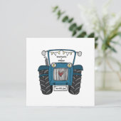 Aangepast land bruiloft blauwe tractor uitnodiging (Staand voorkant)