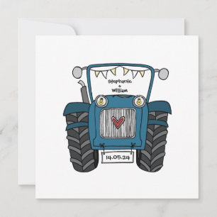Aangepast land bruiloft blauwe tractor uitnodiging