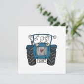 Aangepast land bruiloft blauwe tractor uitnodiging (Staand voorkant)