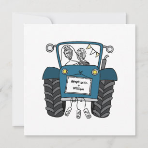 Aangepast land bruiloft blauwe tractor uitnodiging