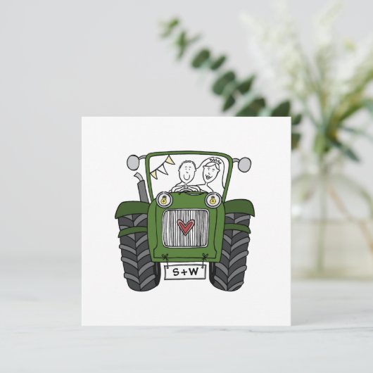 Aangepast Land Bruiloft Groene Tractor uitnodiging (Staand voorkant)