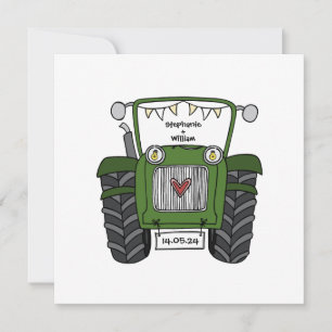 Aangepast Land Bruiloft Groene Tractor uitnodiging