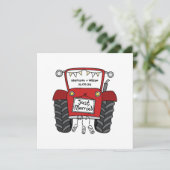 Aangepast land bruiloft rode tractor uitnodiging (Staand voorkant)
