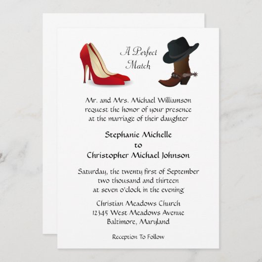 Aangepast land Cowboy Boots High Heels Weddenschap Kaart (Voorkant / Achterkant)