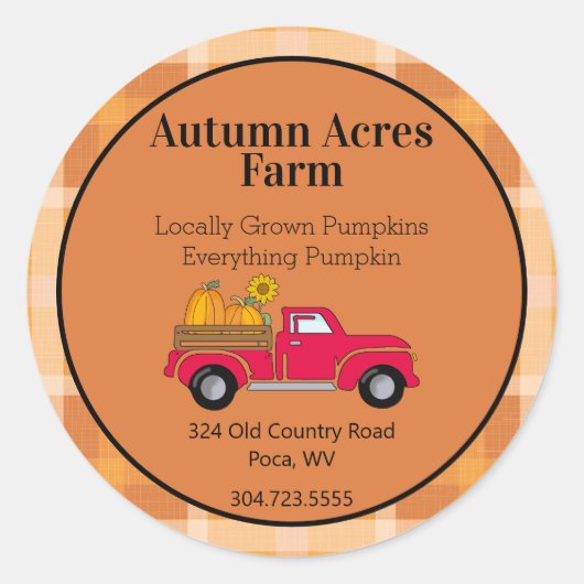 Aangepast land najaar Boerderij Herfst Business Ronde Sticker (Voorkant)