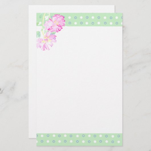 Aangepast laptoppapier, roze rozen, pooldots briefpapier (Voorkant / Achterkant)