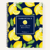 Aangepast lemon Patroon Recipe Navy Blue Notitieboek (Voorkant)