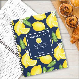 Aangepast lemon Patroon Recipe Navy Blue Notitieboek