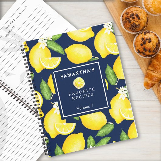 Aangepast lemon Patroon Recipe Navy Blue Notitieboek