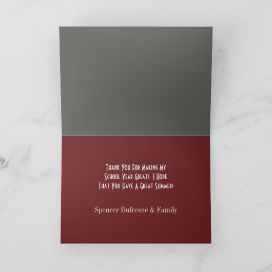 Aangepast leraar Dank u wel het alkbord Bedankkaart (Binnen)