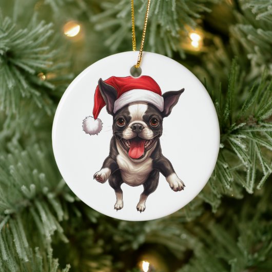 Aangepast leuk Boston Terrier Kerst hond Keramisch Ornament (Boom)