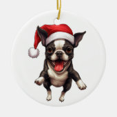 Aangepast leuk Boston Terrier Kerst hond Keramisch Ornament (Voorkant)