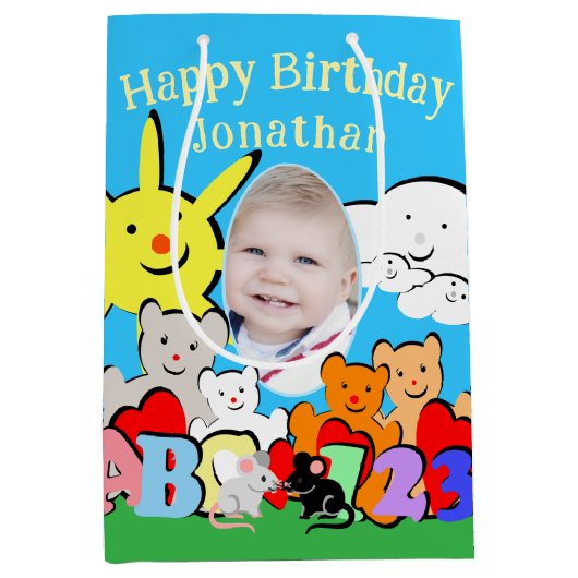 Aangepast leuk knuffel dieren verjaardag medium cadeauzakje (Voorkant)