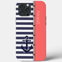 Aangepast leuk marineblauw wit gestreepte koraalro