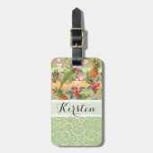 Aangepast leuk tropisch ananas fruit bloem motief bagagelabel (Voorkant verticaal)