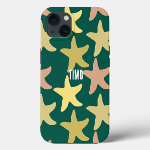 Aangepast leuk zeesterren groen patroon iPhone 13 hoesje