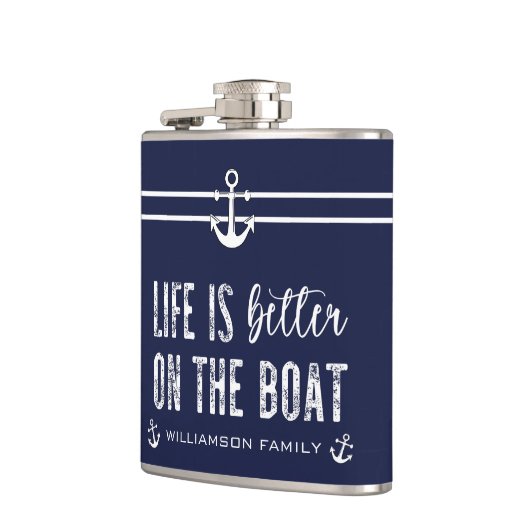 Aangepast leven is beter op de boot heupfles (Links)