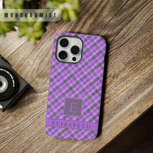Aangepast Licht Donker Paars Zwart Geruit Patroon iPhone 15 Pro Max Case