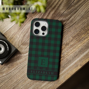 Aangepast Licht Donker Zwart Groen Geruit Patroon iPhone 15 Pro Max Case