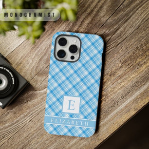 Aangepast Licht Donkerblauw Lavendel Paars Geruit iPhone 15 Pro Max Case