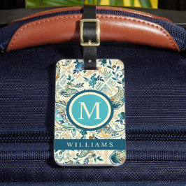 Aangepast licht donkerblauw wit paisley patroon bagagelabel