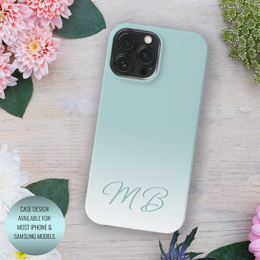 Aangepast licht Elegant Seafoam Mint Groen Monogra iPhone Hoesje