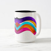 Aangepast licht perzik koraal sinaasappel strepen tweekleurige koffiemok (Voorkant rechts)