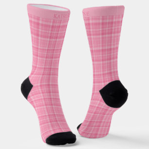 Aangepast Licht Roze Donkerroze Geruit Patroon Sokken