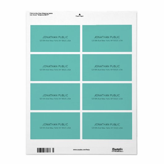 Aangepast Licht Teal Blauw Groen Verzendadres Etiket (Full Sheet)
