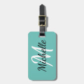 Aangepast lichtblauw en wit monogram Bagagelabel (Voorkant verticaal)