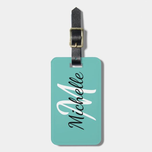 Aangepast lichtblauw en wit monogram Bagagelabel (Voorkant verticaal)