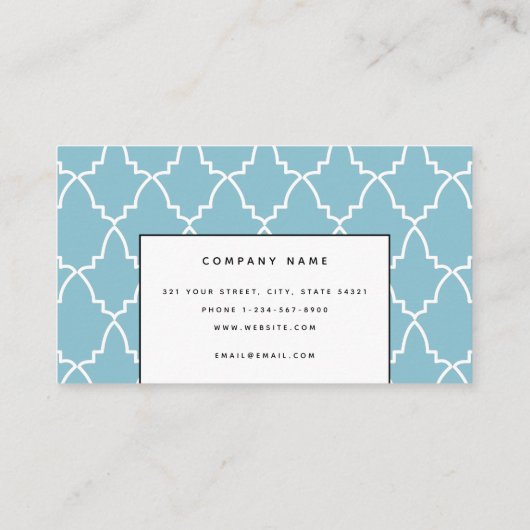 Aangepast lichtblauw Marokkaans Lattice Modern Visitekaartje (Achterkant)