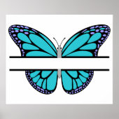 Aangepast lichtblauw vlinder gesplitst monogram poster (Voorkant)
