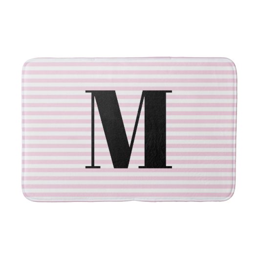 Aangepast lichtroze witte strepen monogram initiaa badmat (Voorkant)