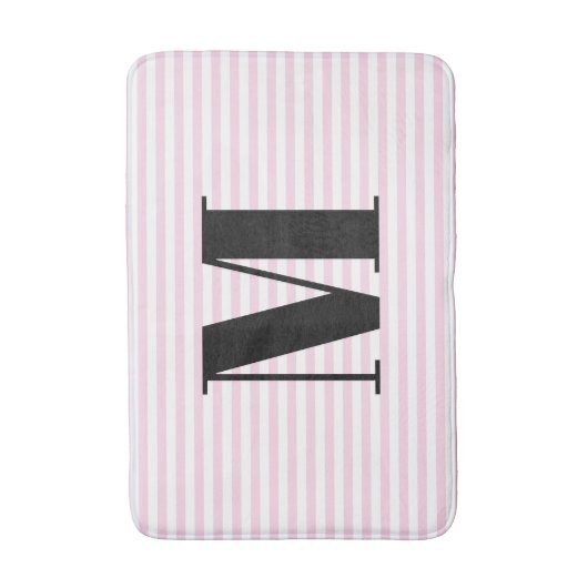 Aangepast lichtroze witte strepen monogram initiaa badmat (Voorkant Verticaal)