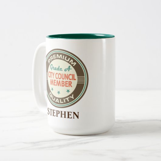 Aangepast lid van de gemeenteraad tweekleurige koffiemok (Voorkant links)