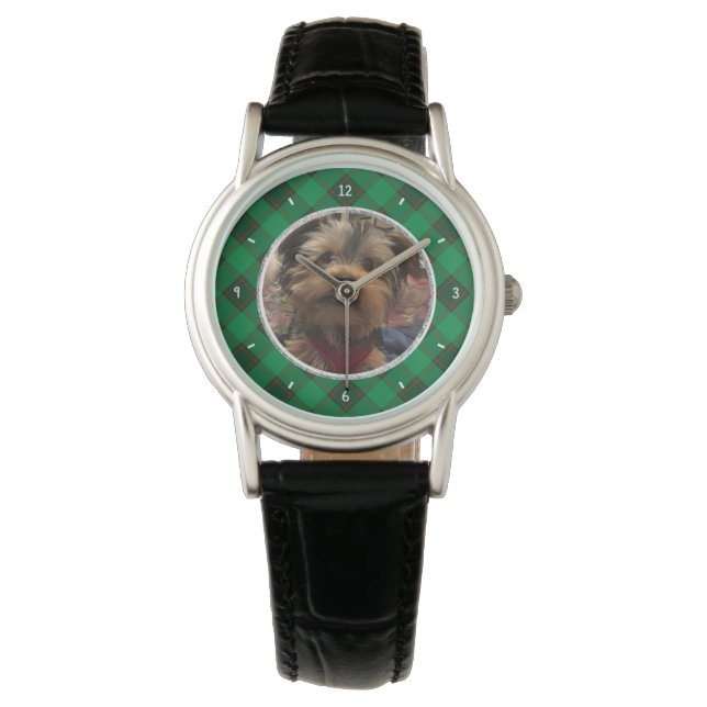 Aangepast Lijst kerstrood met foto's en groen gepl Horloge (Voorkant)