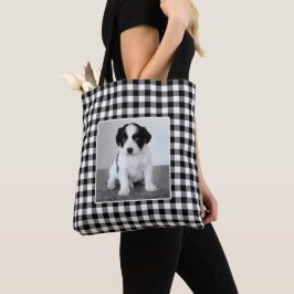 Aangepast Lijst voor zwart-wit gingham-patroonpatr Tote Bag