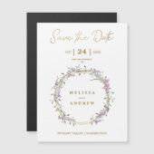 Aangepast Lila Elegant Garland Wreath Wedding Magnetische Uitnodiging (Voorkant / Achterkant)