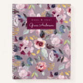 Aangepast Lila Floral Patroon Notitieboek (Voorkant)