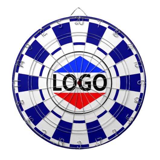 Aangepast logo-afbeelding op blauw en wit dartbord (Voorkant)