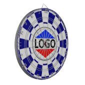 Aangepast logo-afbeelding op blauw en wit dartbord (Voorkant Links)
