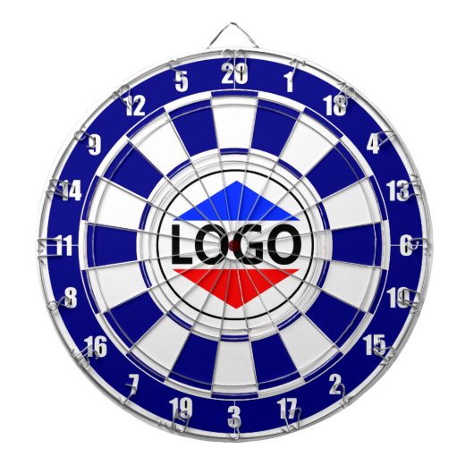 Aangepast logo-afbeelding op blauw en wit dartbord (Voorkant)