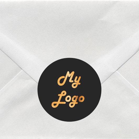 Aangepast logo afbeelding zwart goud ronde sticker