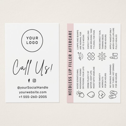 Aangepast Logo Alle kleurennaalden Lip Filler Afte Visitekaartje (Voorkant /achterkant)