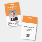 Aangepast Logo Basic Employee Photo Oranje Badge (Front & Back)