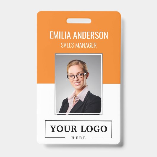 Aangepast Logo Basic Employee Photo Oranje Badge (Front)